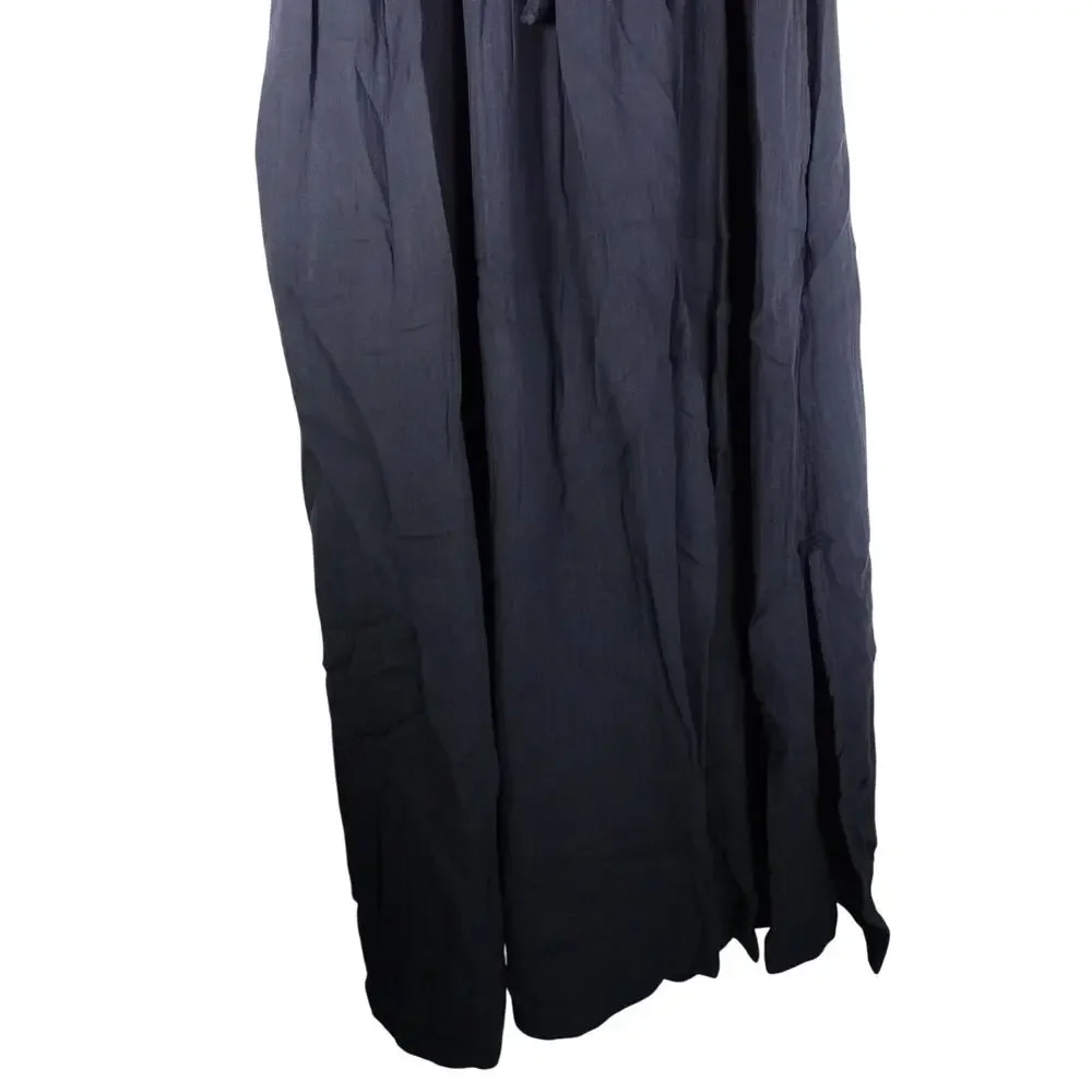 New Quince Small Indigo Blue Organic Cotton Gauze Smocked Square Neck Midi Dress